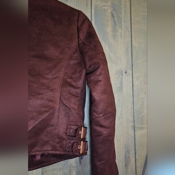 LC Lauren Conrad Runway collection Faux Suede Moto Jacket. Color Wine. Size 4 - Picture 15 of 15